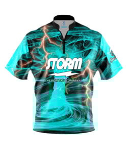 Storm Electrical Tornado Teal Quick Ship CoolWick Sash Zip Bowling Jersey