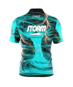 Alternative view of Storm Electrical Tornado Teal Quick Ship CoolWick Sash Zip Bowling Jersey