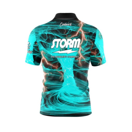 Storm Electrical Tornado Teal Quick Ship CoolWick Sash Zip Bowling Jersey - Image 2
