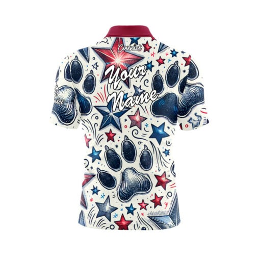 Red White Blue Paw Prints Fast Track CoolWick Bowling Jersey - Image 3
