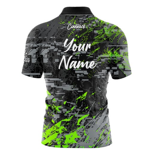 CoolWick Elite Glitching Black Green Sash Zip Jersey - Image 2