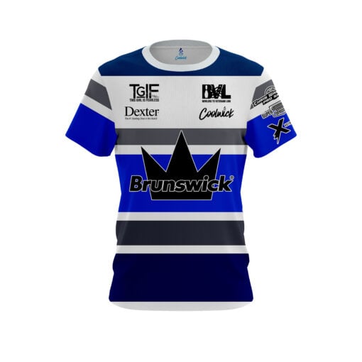Stefanie Johnson Brunswick Blue Stripes CoolWick Bowling Jersey