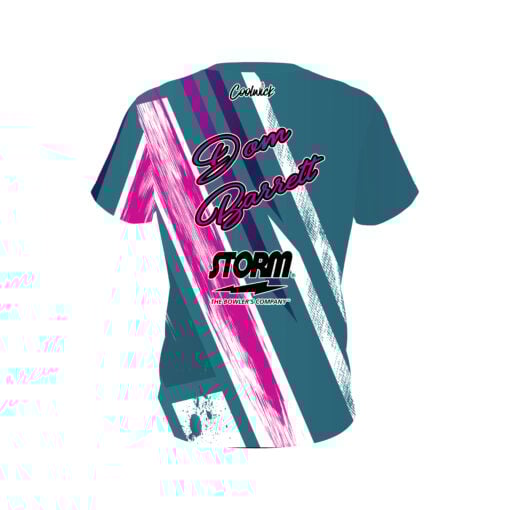 Storm Dom Barrett Teal Pink Paint CoolWick Bowling Jersey - Image 2