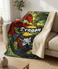 SWAG Dragon Stained Glass Sherpa Lined Throw Blanket