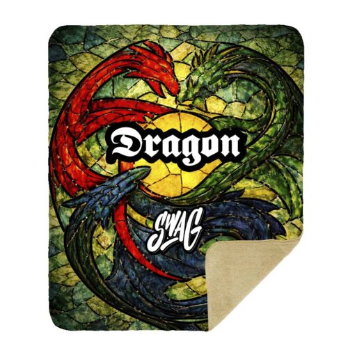 SWAG Dragon Stained Glass Sherpa Lined Throw Blanket - Image 2