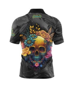 Alternative view of Black White Skullscape Fast Track CoolWick Bowling Jersey