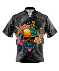 Black White Skullscape Fast Track CoolWick Bowling Jersey