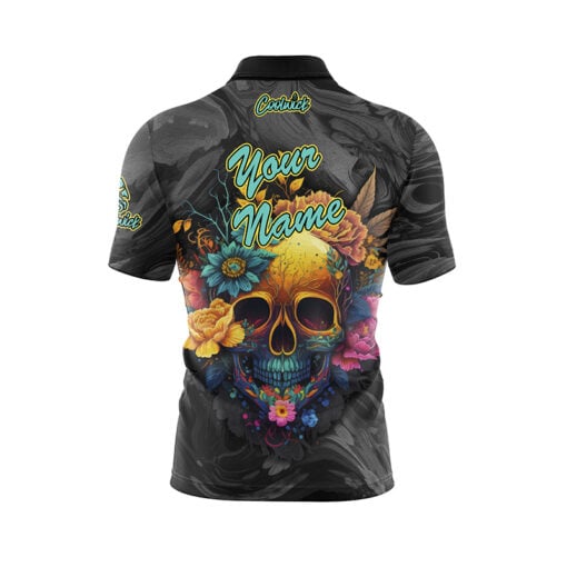 Black White Skullscape Fast Track CoolWick Bowling Jersey - Image 3