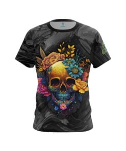 Black White Skullscape CoolWick Bowling Jersey