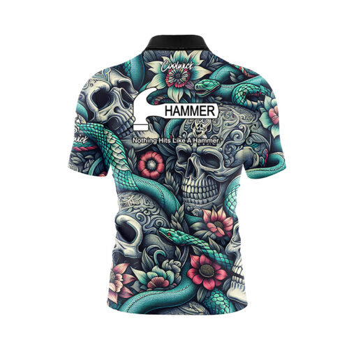 Hammer Skull Snakes Quick Ship CoolWick Sash Zip Bowling Jersey - Image 2