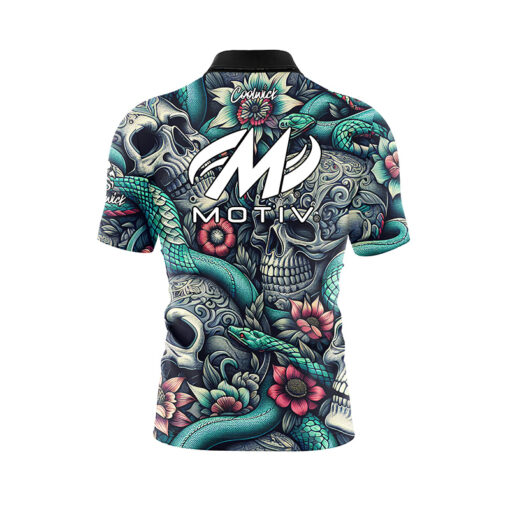 Motiv Skull Snakes Quick Ship CoolWick Sash Zip Bowling Jersey - Image 2