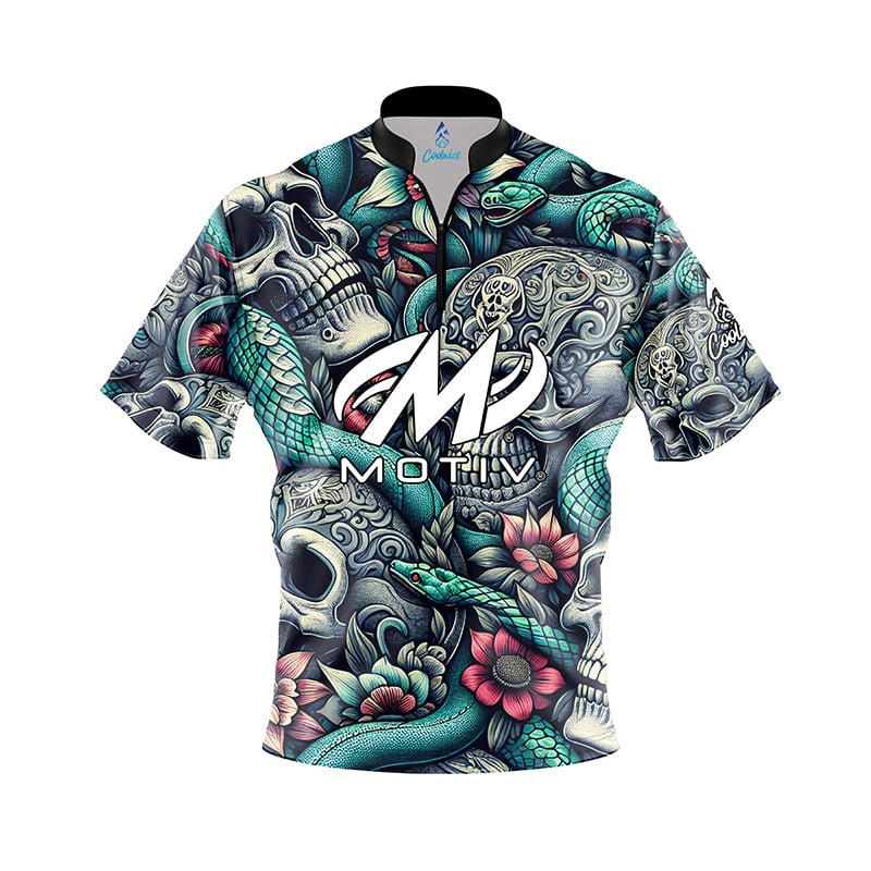 Motiv Skull Snakes Quick Ship CoolWick Sash Zip Bowling Jersey
