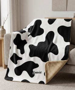 CoolWick Cow Sherpa Lined Throw Blanket