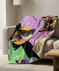CoolWick Kitten Sherpa Lined Throw Blanket