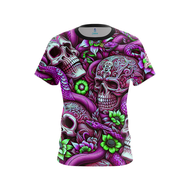 Purple Green Skull Snakes CoolWick Bowling Jersey