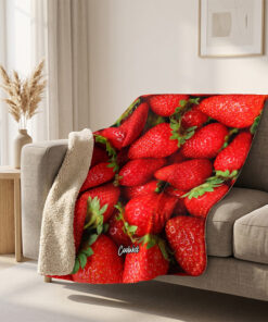 CoolWick Strawberries Sherpa Lined Throw Blanket