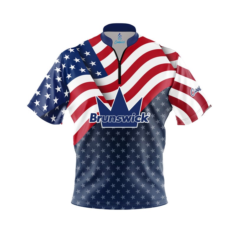 Brunswick USA Freedom Quick Ship CoolWick Sash Zip Bowling Jersey