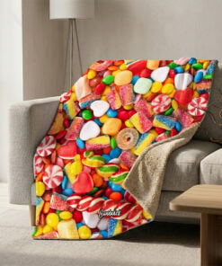 CoolWick I Want Candy Sherpa Lined Throw Blanket