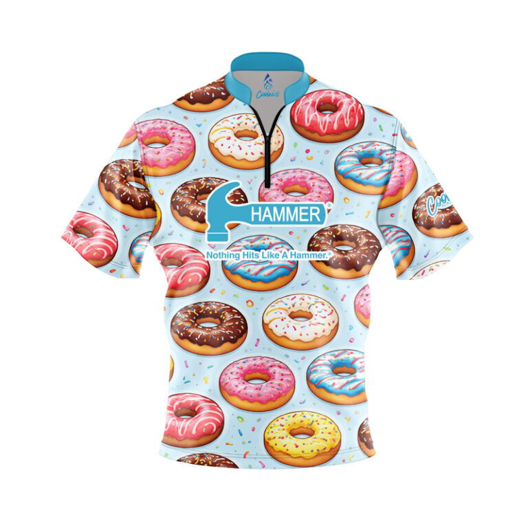 Hammer Blue Doughnut Quick Ship CoolWick Sash Zip Bowling Jersey