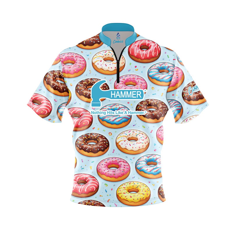 Hammer Blue Doughnut Quick Ship CoolWick Sash Zip Bowling Jersey