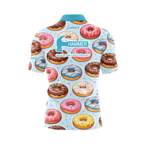 Hammer Blue Doughnut Quick Ship CoolWick Sash Zip Bowling Jersey - Image 2