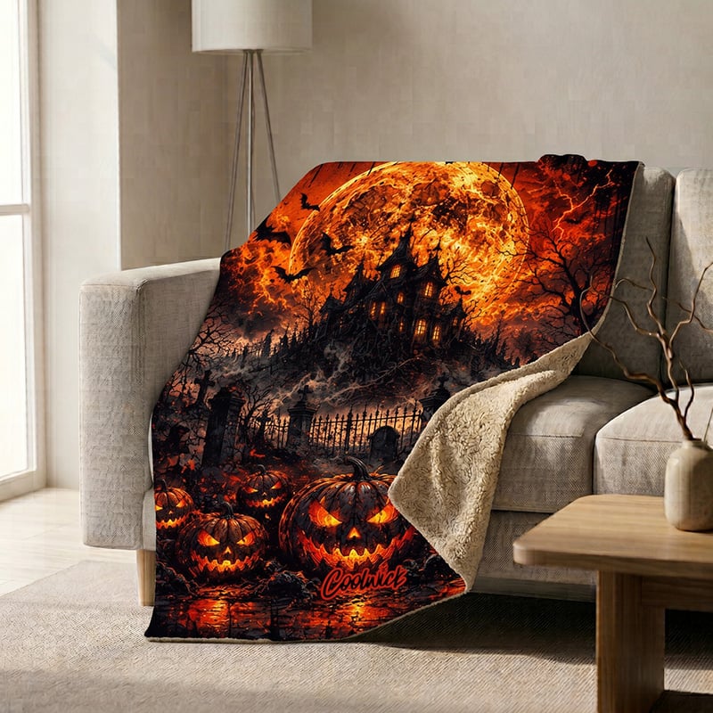 CoolWick Harvest of Horror Sherpa Lined Throw Blanket