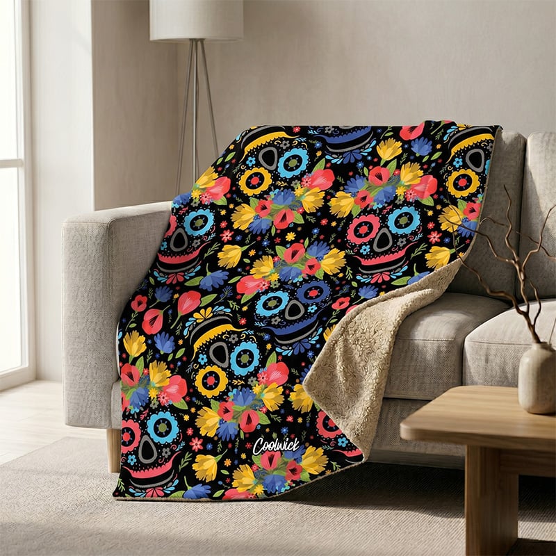 CoolWick Muertos Sherpa Lined Throw Blanket