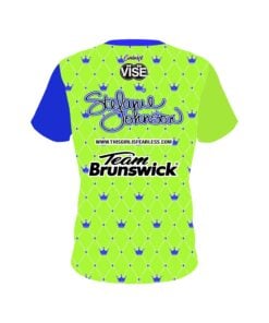 Alternative view of Stefanie Johnson Brunswick Lime Green Blue Crowns CoolWick Bowling Jersey