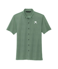 Belmo CoolWick Men's Stretch Pique Full-Button Bowling Polo - Sage Heather