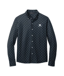 Belmo CoolWick Mercer+Mettle Stretch Button Down Bowling Polo - Navy Geo Diamond