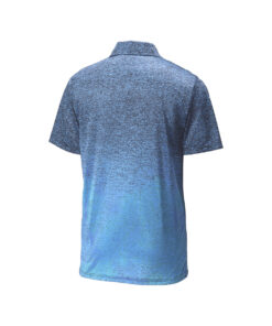 CoolWick Men's Ombre Heather Bowling Polo - Carolina Blue/Navy (back)