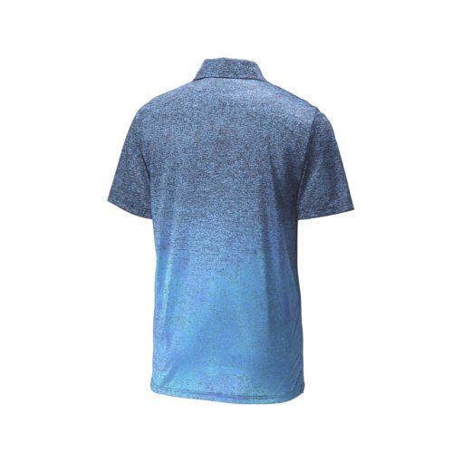 CoolWick Men's Ombre Heather Bowling Polo - Carolina Blue/Navy (back)