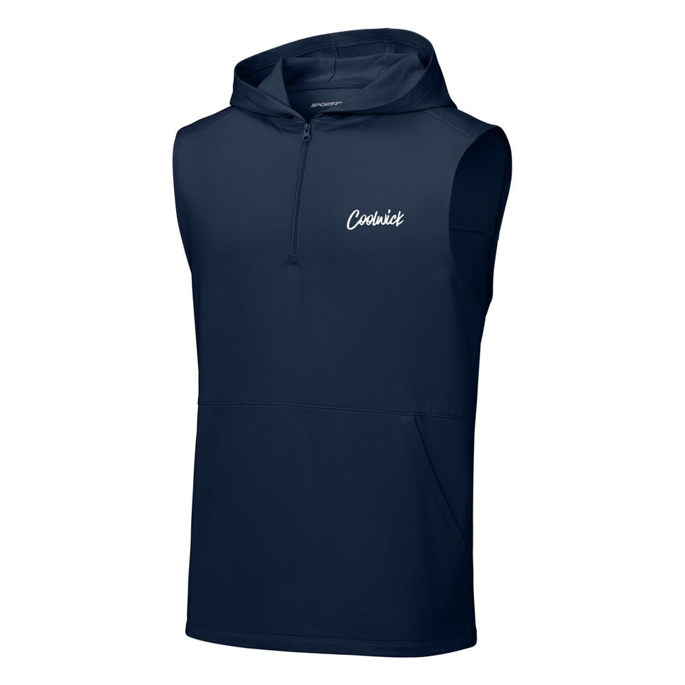 CoolWick Sleeveless Hooded 1/4-Zip Bowling Pullover - True Navy