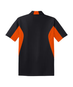 CoolWick Men's Tall Side Blocked Micropique Bowling Polo - Black/Deep Orange (back)