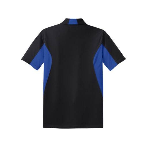 CoolWick Men's Tall Side Blocked Micropique Bowling Polo - Black/True Royal (back)