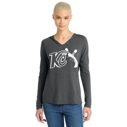 Kristina Cox Women's Tri Blend CoolWick Bowling Tee Hoodie Charcoal