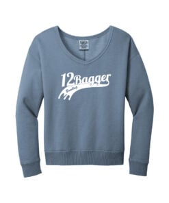 12Bagger CoolWick Women's Beach Wash V-Neck Bowling Sweatshirt - Faded Denim