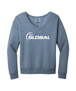 900 Global CoolWick Women's Beach Wash V-Neck Bowling Sweatshirt - Faded Denim