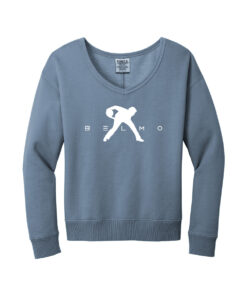 Belmo CoolWick Women's Beach Wash V-Neck Bowling Sweatshirt - Faded Denim