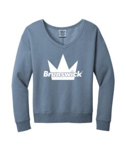 Brunswick CoolWick Women's Beach Wash V-Neck Bowling Sweatshirt - Faded Denim