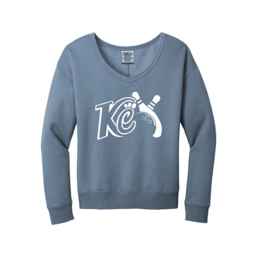 Kristina Cox Women's Beach Wash V-Neck CoolWick Bowling Sweatshirt Faded Denim