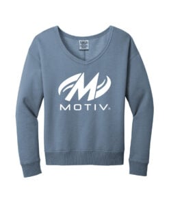 Motiv CoolWick Women's Beach Wash V-Neck Bowling Sweatshirt - Faded Denim