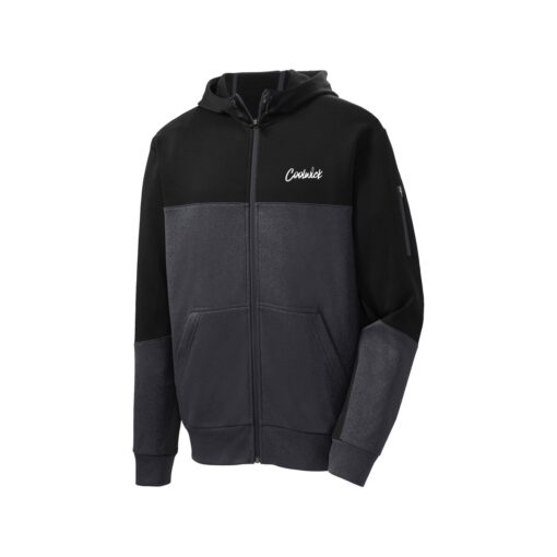 CoolWick CoolWick Men's Tech Fleece Colorblock Full-Zip Hooded Bowling Jacket - Black/Graphite Heather/Black