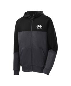 Motiv CoolWick Men's Tech Fleece Colorblock Full-Zip Hooded Bowling Jacket - Black/Graphite Heather/Black
