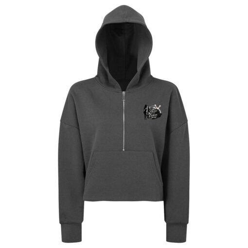 Kristina Cox Women's Cropped Half-Zip CoolWick Bowling Hoodie Charcoal