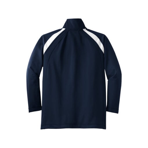 CoolWick Youth Tricot Track Bowling Jacket back - True Navy/White